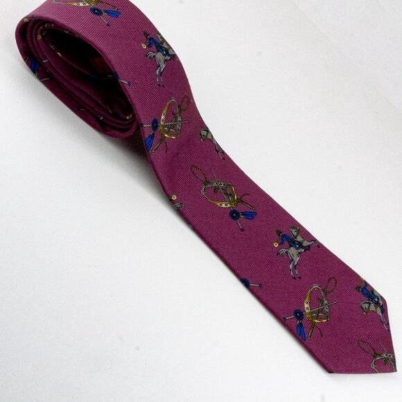 Henry Grethel Vintage Silk Tie Cranberry Blue Gold Made in USA - Picture 8 of 9